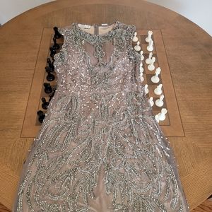 SCALA 91134 Silk Beaded sequin SLEEVELESS COCKTAIL Nude Silver
